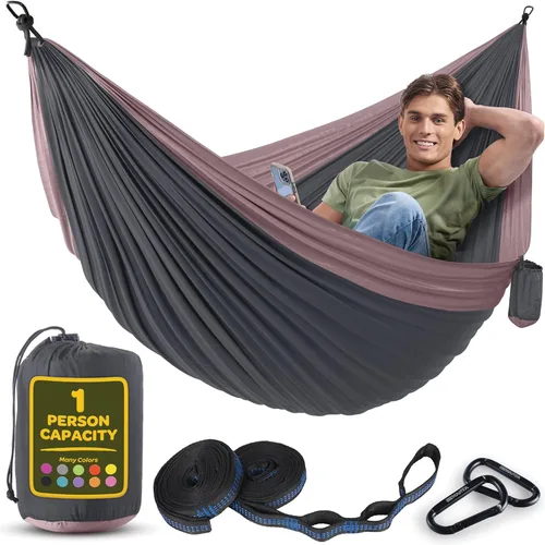 Miniatura 26 de Hamaca Duradera con Capacidad de 500 lb, Silla Hamaca de Camping de Nylon - Tamaños Doble o Individual con Correas para Árboles y Bolsa de Verde