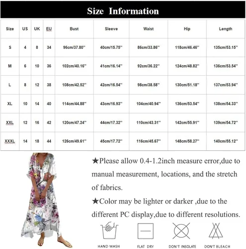 Miniatura 6 de ADHOWBEW Vestido midi de manga corta con cuello en V floral para mujer, talla grande, con bolsillos