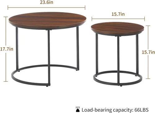 Miniatura 2 de Juego de 2 mesas de centro redondas anidadas, mesas anidables de madera con patrón de mármol moderno, mesa auxiliar apilable minimalista para sala