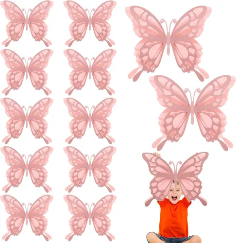Miniatura 15 de Geyee 12 piezas de decoración de fiesta de mariposa grande 3D de 12 pulgadas, 10 pulgadas, centros de mesa de mariposa grandes para mesas, baby Oro