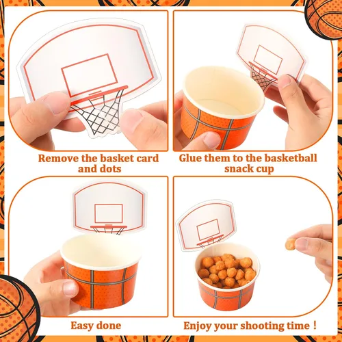 Miniatura 3 de Sunnyray 24 juegos de tazas de baloncesto con tarjetas, 8 onzas, desechables, de papel, para fiestas, pelotas deportivas, cuencos de comida