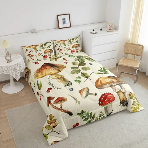 Miniatura 4 de Feelyou Lindo juego de ropa de cama de hongos kawaii tamaño individual para niños y niñas, decoración de hongos salvajes, juego de edredón