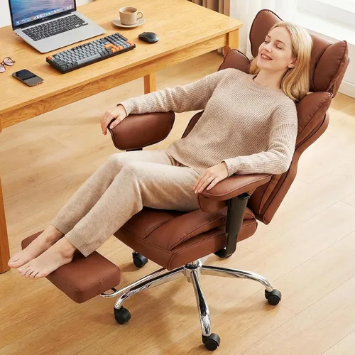 Miniatura 9 de DUMOS Silla de escritorio grande y alta para oficina en casa, silla de computadora para juegos, silla ergonómica ejecutiva con reposapiés, respaldo