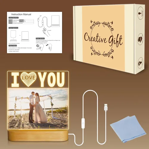 Miniatura 7 de Attivolife Marco de fotos con texto en inglés "I Love You" para mujer, marco de fotos iluminado con luz nocturna LED, regalos para parejas, esposos