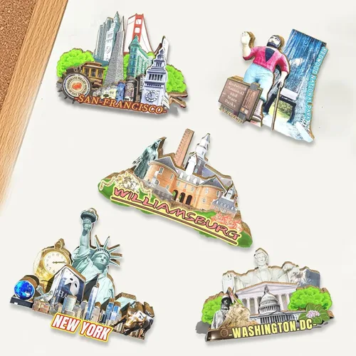 Miniatura 4 de Imán de Williamsburg de Estados Unidos para nevera de madera 3D, monumentos de viaje, coleccionables, recuerdos, decoración hecha a mano