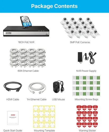 Miniatura 9 de ZOSI Sistema de cámara de seguridad POE 4K de 16 canales, cámara domo de metal CCTV de 16 x 5MP para exteriores e interiores, visión nocturna de 80