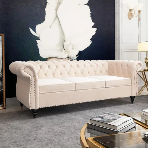 Miniatura 4 de ORRD - Sofá Chesterfield de Terciopelo, Sofá Moderno de Terciopelo con 3 Asientos con Brazos Enrollados y Clavos para Sala de Estar, Dormitorio