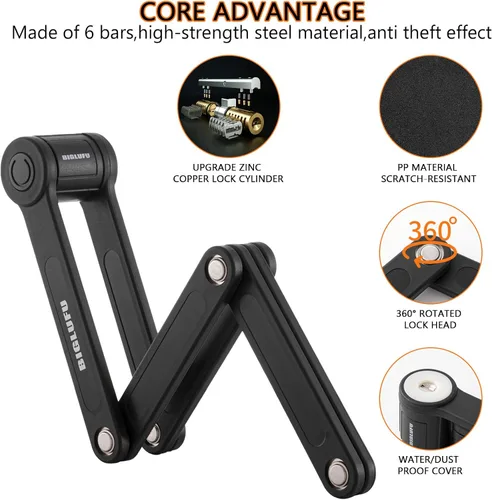 Miniatura 2 de Candado de bicicleta para bicicleta, scooter y motocicleta, con 4 llaves, cadena plegable, de acero aleado, con soporte de montaje, 2 correas, 34
