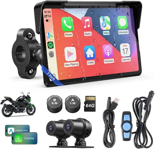 WonVon Pantalla CarPlay para motocicleta con Android Auto – GPS impermeable de 7 pulgadas, pantalla para moto, Apple CarPlay, sistema de navegación