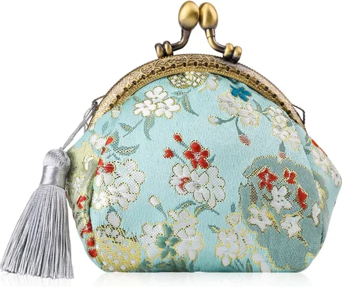 Oyachic Bordado monedero vintage carteras de lona bolsa de cambio floral baratijas pequeñas beso cierre cierre bolso joyería borla mujeres