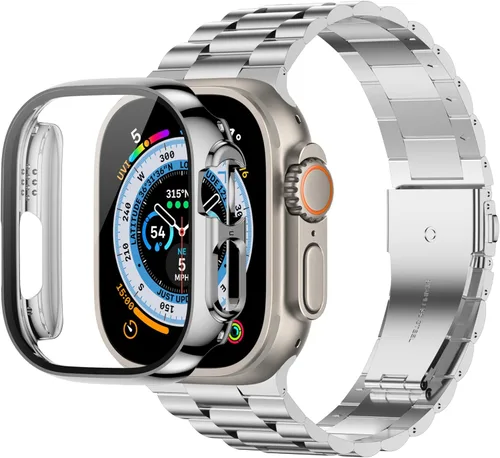 Miniatura 15 de baozai Compatible con Apple Watch Band de 1.496 pulgadas con funda, correa para iWatch de acero inoxidable con funda protectora de pantalla