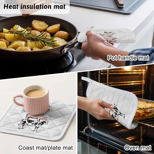 Miniatura 8 de Juego de 4 soportes para ollas, de vaca, cerdo, oveja, pollo, animales de granja, para cocina, almohadillas calientes a prueba de calor, tablero