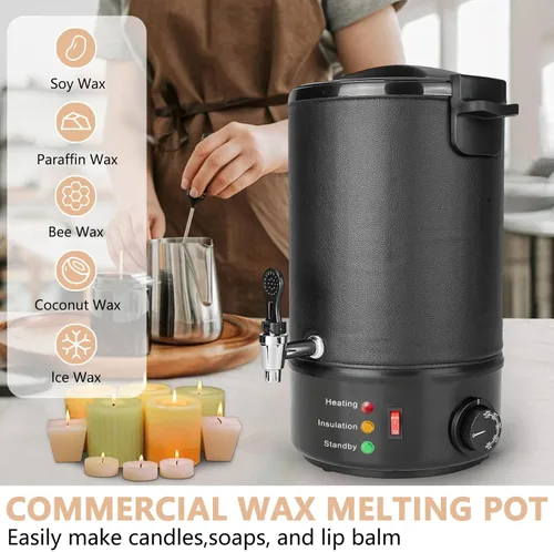 Miniatura 8 de Derretidor de cera para hacer velas, olla de fusión eléctrica grande de cera de 6.5 litros, boquilla fácil de verter, control de temperatura de 9