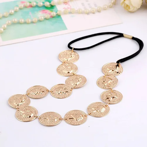 Miniatura 4 de Yalice Cabeza de moneda dorada, diadema elástica, diadema india, accesorios para el cabello de la frente de los años 20 para mujer
