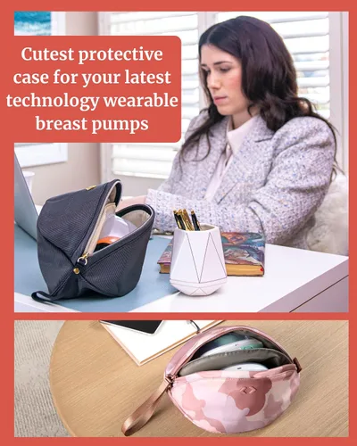 Miniatura 2 de Bolsa de extractor de leche portátil, se adapta a Elvie, Willow, Momcozy y todos los demás, bolsa de bomba pequeña beige con correa para la muñeca