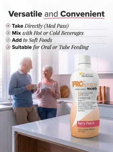 Miniatura 6 de Péptidos de colágeno líquido tipo I, III, 0.53 oz de proteína por onza. Prosource NoCarb Berry Punch Bottle Medtrition