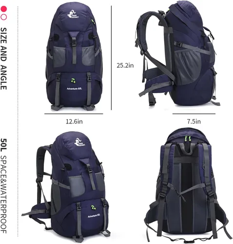 Miniatura 2 de Bseash Mochila de senderismo de 50 L, resistente al agua, ligera, mochila deportiva para deportes al aire libre, bolsa de viaje para camping, Morado