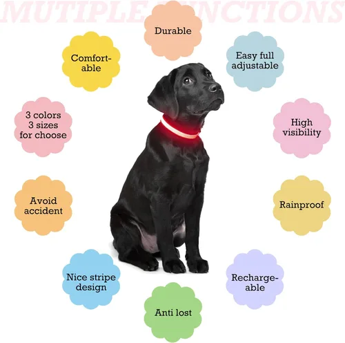 Miniatura 4 de YFbrite Collar de Perro LED Completamente Ajustable, Collares de Perro Completamente Iluminados, Collar de Perro Reflectante con Luz que Brilla