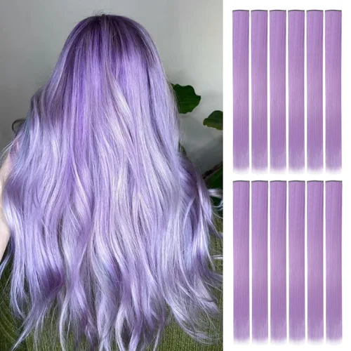 Miniatura 8 de YaFex 12 extensiones de cabello con clip, extensiones de cabello de color de 22 pulgadas, extensiones de cabello sintético largo y lacio para mujer