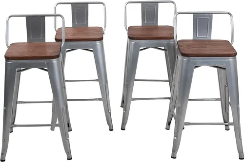 Miniatura 17 de Changjie Furniture - Juego de 4 sillas altas de metal con diseño industrial para barra de cocina o bar con respaldo bajo, Metal, Negro, 18 pulgadas