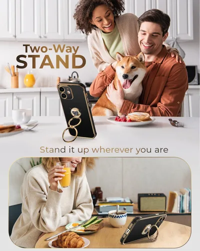 Miniatura 6 de XYZ Funda para iPhone 11 con Soporte, Funda para Teléfono con Soporte de Doble Anillo con Patilla, Funda Protectora de Lujo Brillante para Mujeres