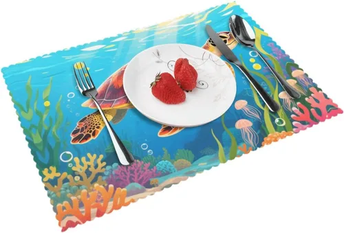 Miniatura 14 de Rectangular Placemats Set of 4, Heat Resistant Black Eagle Printed Kitchen Dining Table Mats