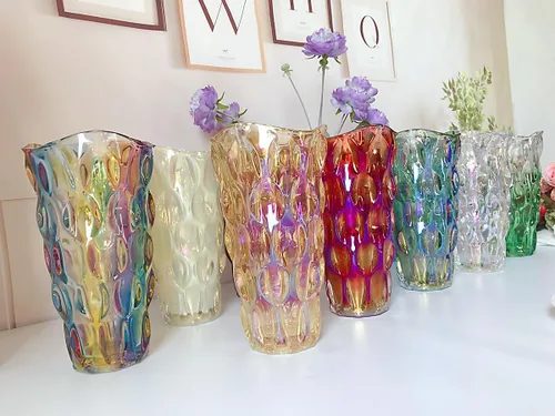 Miniatura 7 de Florero de cristal para flores irrompible de 3.5 libras, 9.5 pulgadas, florero brillante, estilo bohemio, para centros de mesa, cocina, oficina