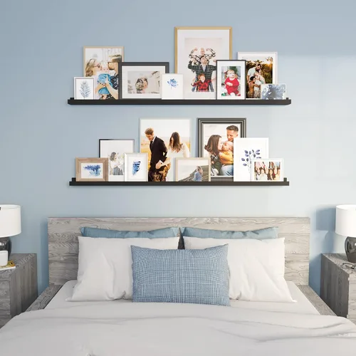 Miniatura 5 de Wallniture Denver - Juego de 2 repisas para fotos de 60 pulgadas para decoración de sala de estar, estantes flotantes largos negros para comedor