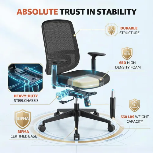 Miniatura 3 de ErgoSift Silla de oficina M1 ergonómica, sillas de escritorio de oficina de malla para el hogar con soporte lumbar ajustable, cómoda silla