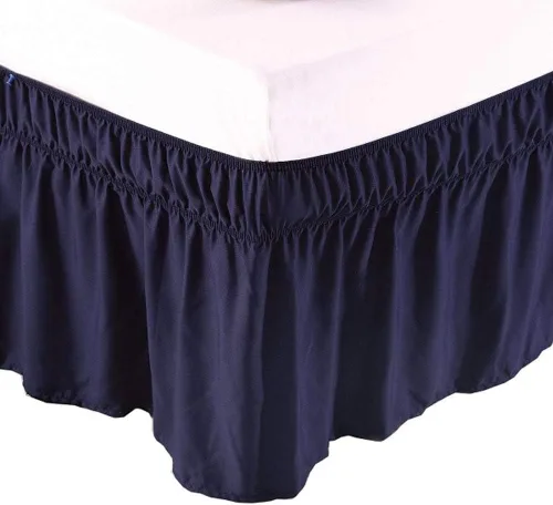 Miniatura 2 de Falda de cama plisada de tres lados con tela envolvente de algodón egipcio elástico con caída de 15 pulgadas contra el polvo para camas tamaño Azul