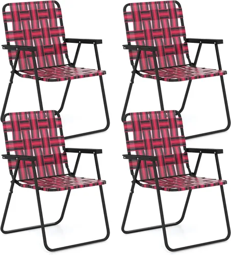 Miniatura 17 de GYMAX Silla plegable, juego de sillas de césped para patio con reposabrazos, paquete de 2 sillas de comedor ligeras para interiores y exteriores