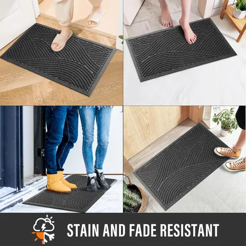 Miniatura 4 de HIYARD - Alfombrilla de puerta delantera resistente, tapete de bienvenida para interiores y exteriores, absorbente y resistente al barro, Gris