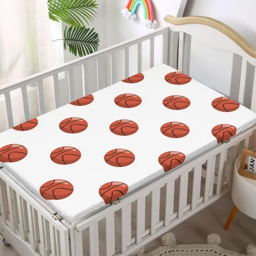 Miniatura 2 de Sábanas bajeras ajustables con temática de baloncesto, sábanas portátiles para cuna para niños pequeños, sábana de bebé para niños y niñas, 24 x 38