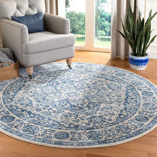 Miniatura 12 de SAFAVIEH - Alfombra de la colección Brentwood - 6' x 9', azul marino y gris claro, diseño envejecido con medallón, no desprende pelusa y fácil azul