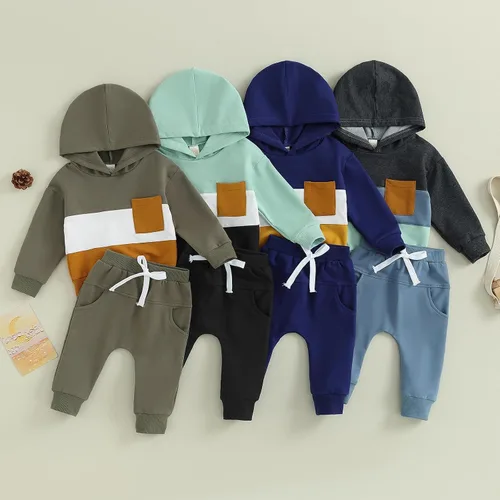Miniatura 307 de Conjunto de ropa de otoño e invierno para bebé y niño, sudadera larga con capucha y pantalones para niños pequeños, 6, 12, 18, 24 meses, 2T