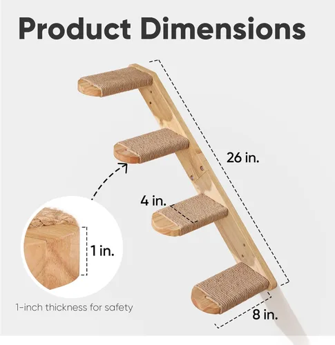 Miniatura 3 de FUKUMARU Estante de escalada para gatos montado en la pared, escalera para gatos de cuatro escalones con rascador de yute para paredes de gatitos