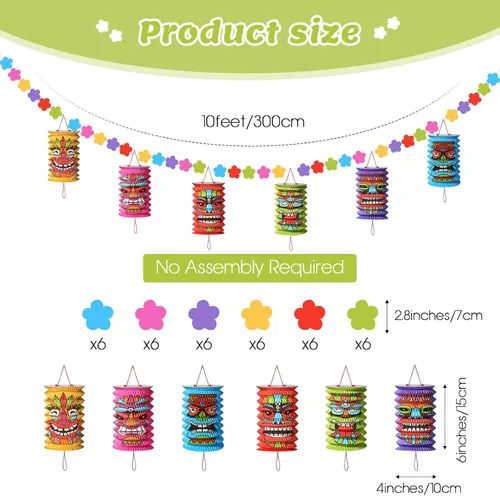 Miniatura 2 de 2 piezas de decoraciones hawaianas para fiestas de Luau de 10 pies, tiki y flores, pancartas Tiki tropicales para fiestas, decoración tropical Luau
