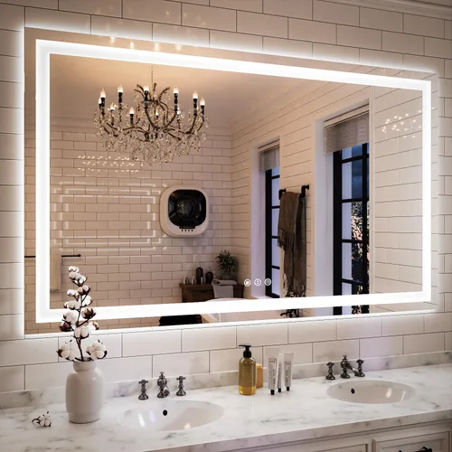 Miniatura 76 de ISKM Espejo LED con marco para baño de 40"x30", espejo de baño LED regulable con luces, antivaho, espejo iluminado frontal y retroiluminado de 3