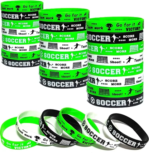 24 pulseras de silicona para fiestas de fútbol, inspiradoras, regalos de fiesta deportiva y suministros para premios de cumpleaños