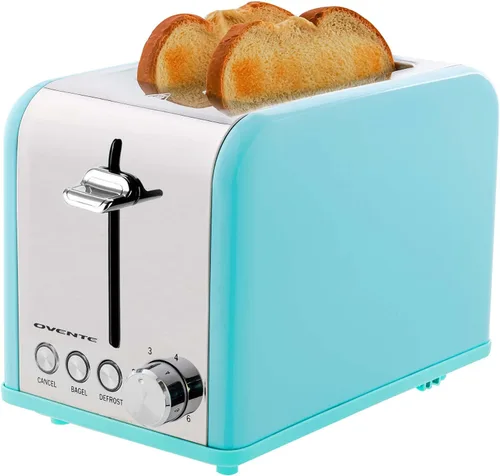 OVENTE Tostadora eléctrica de 2 rebanadas, 825 W con 6 ajustes de tostado, bagel, descongelación, funciones de cancelación, ranuras extra anchas,