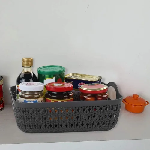Miniatura 6 de 6-Pack Gray Small Plastic Storage Baskets Tray with Handle, Plastic Organizing Baskets