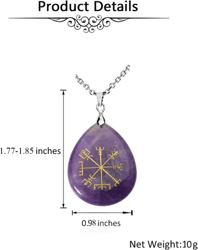 Miniatura 4 de Jovivi Collar chapado en plata con brújula vikinga Vegvisir, piedra curativa, collar de cristal con colgante de chakra de lágrima, 24 pulgadas