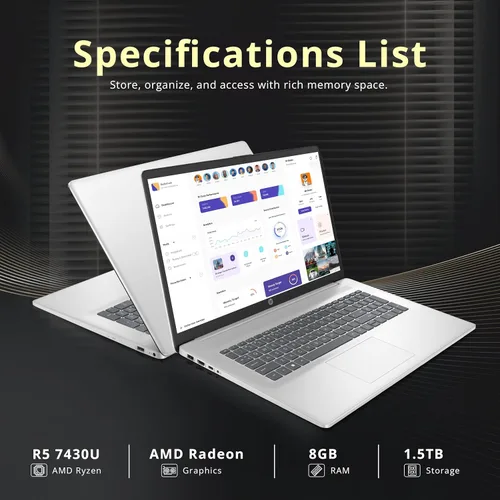 Miniatura 3 de HP Portátil con pantalla táctil HD+ de 17,3", AMD Ryzen 5 7430U, 8 GB de RAM, almacenamiento de 1,5 TB (512 GB SSD + 1 TB Docking Station Set)