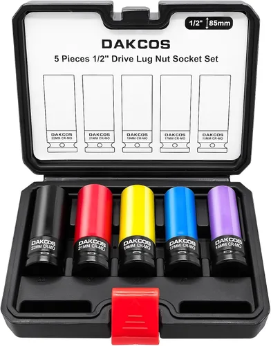 Miniatura 10 de DAKCOS Zócalo de tuerca de llanta de impacto de 0.591 in, unidad de 1/2 pulgada, con mangas protectoras, CR-MO