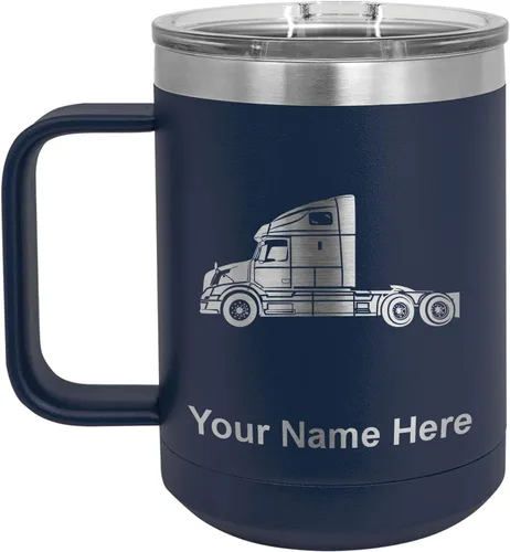 Miniatura 38 de LaserGram Taza de café aislada al vacío de 15 onzas, cabina de camión, grabado personalizado incluido (negro)