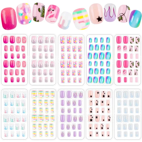 Miniatura 17 de 240 piezas de uñas postizas para niñas, uñas artificiales para niñas, uñas postizas de presión para niñas, uñas de acrílico de cubierta completa