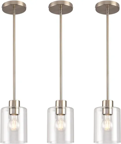 Miniatura 13 de Moderna lámpara colgante cilíndrica de cristal transparente de granja, luces de isla para cocina, mini iluminación colgante para decoración de isla