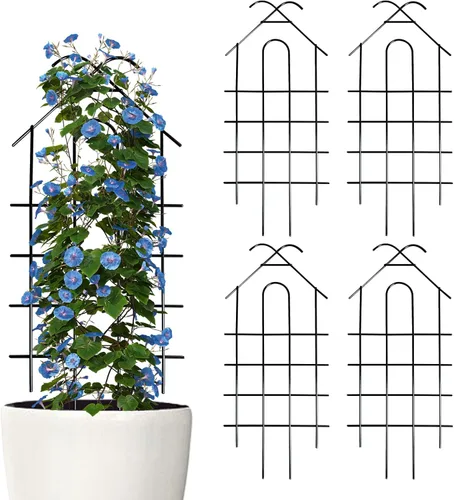 Miniatura 10 de ARIFARO Enrejado de metal de 24 pulgadas para plantas trepadoras, paquete de 4 enrejados para plantas en maceta, enrejado negro para interiores