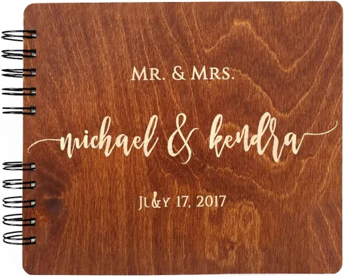 Miniatura 14 de Libros de invitados de boda de madera personalizados (11 x 8.5 pulgadas, tinte de madera de roble) con encanto rústico, álbum de fotos instantáneas