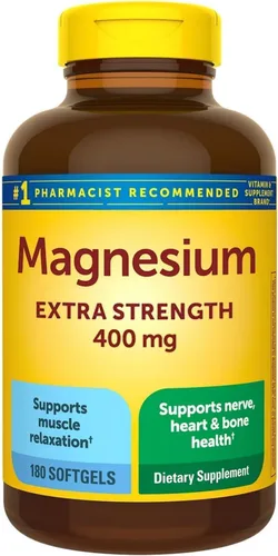 Magnesio extra fuerte 400 mg | Apoyo para huesos, nervios y músculos | 180 cápsulas blandas - suministro para 6 meses | Sin gluten | Suplemento de